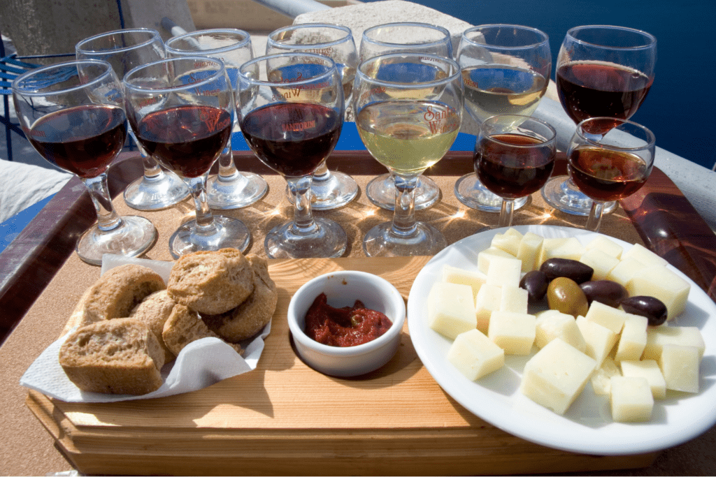 Wine samples in Santorini. 