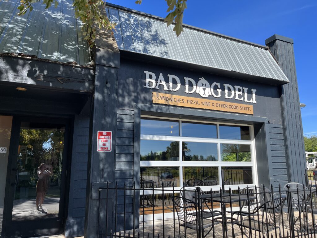 Exterior of Bad Dog Deli during weekend in Traverse City.